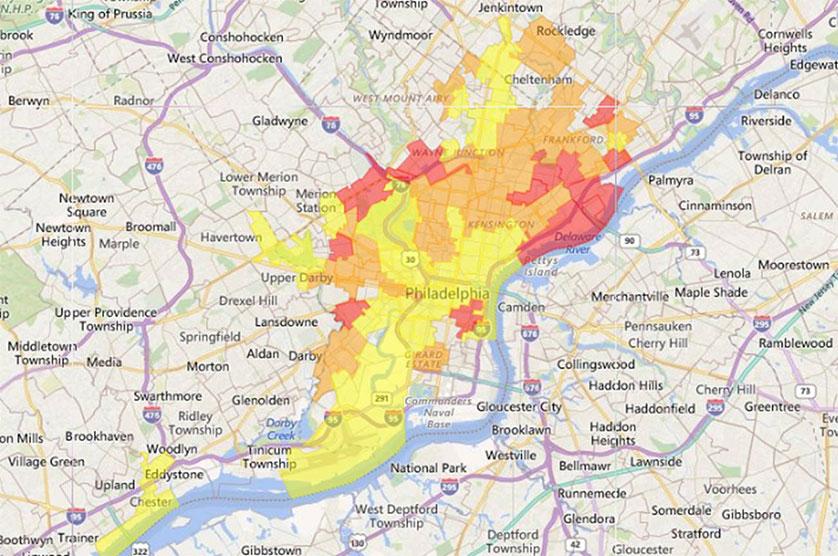 Map showing geo-fenced local tax prep centers