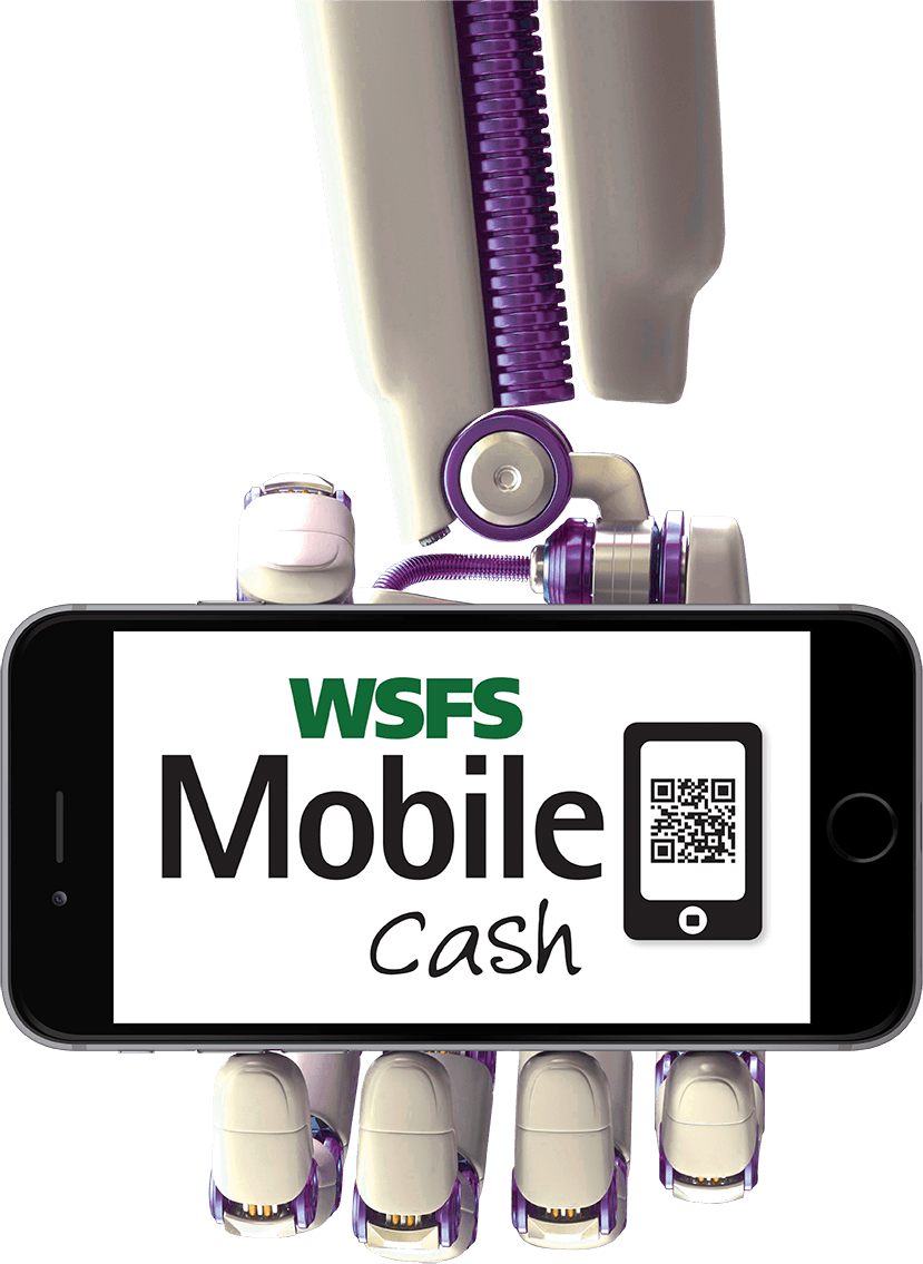 Robot hand holding a smartphone
